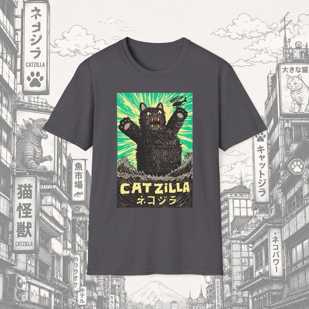 Catzilla Graphic Tee Charcoal Fun Animal Lover Unisex Shirt